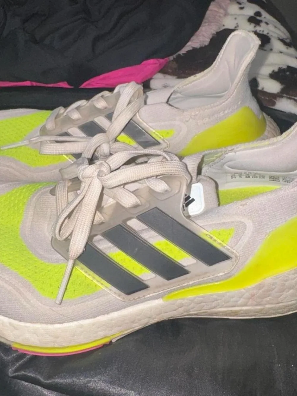adidas Women's Neon Yellow and White Athletic Sneakers